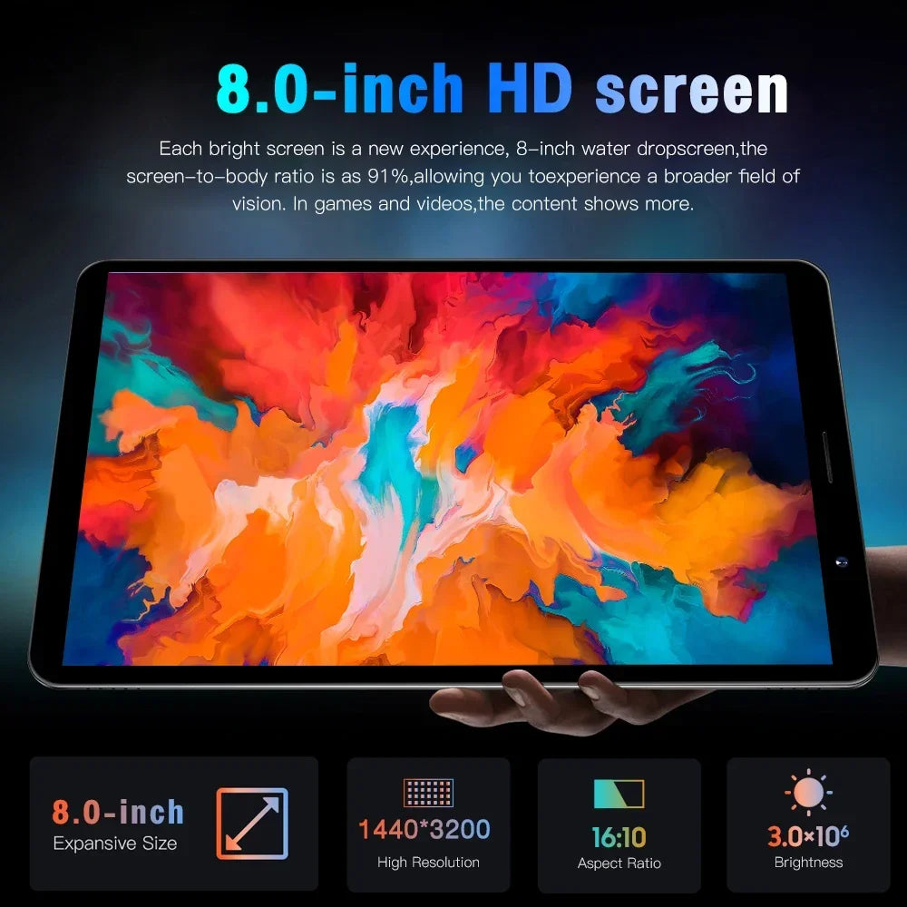 Android Tablet 8.0inch 16G+1TB 108MP Global 5G Dual SIM Card