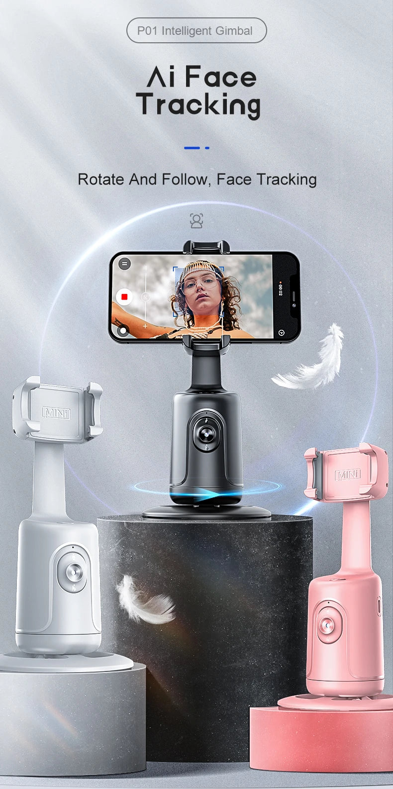 Intelligent Ai New Mini Selfie Stick Automatic Face Tracking Shooting 360 Degree Rotation