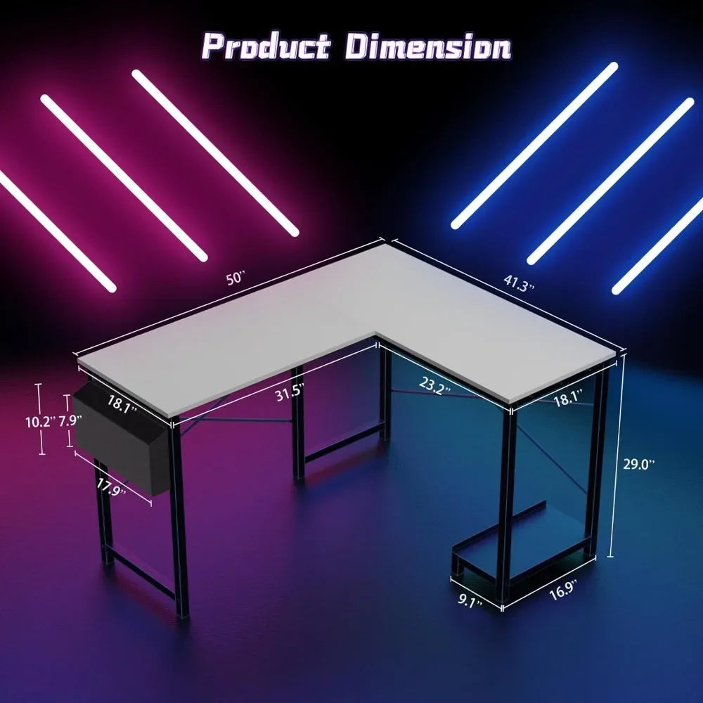 ComputerGaming Corner Desk w Headphone Hook CPU Stand