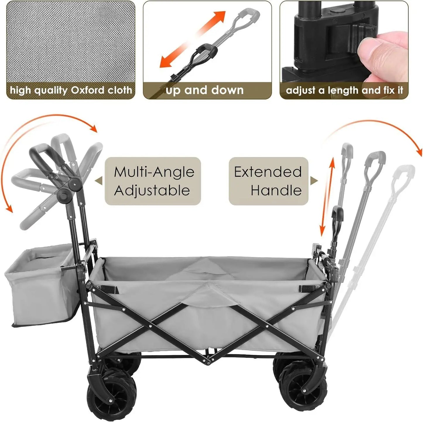 262L Collapsible Garden Cart w Removable Canopy, Off-road Wheels