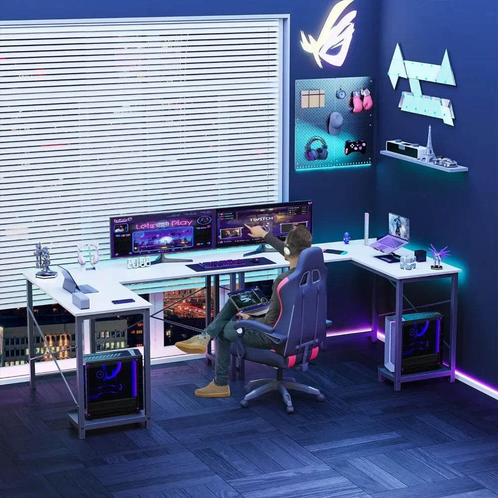 ComputerGaming Corner Desk w Headphone Hook CPU Stand