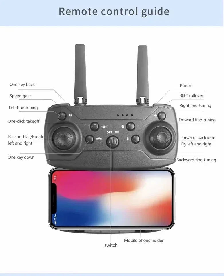 Professional Foldable RC Helicopter Drone 4K with 1080P Wide Angle Dual HD Camera