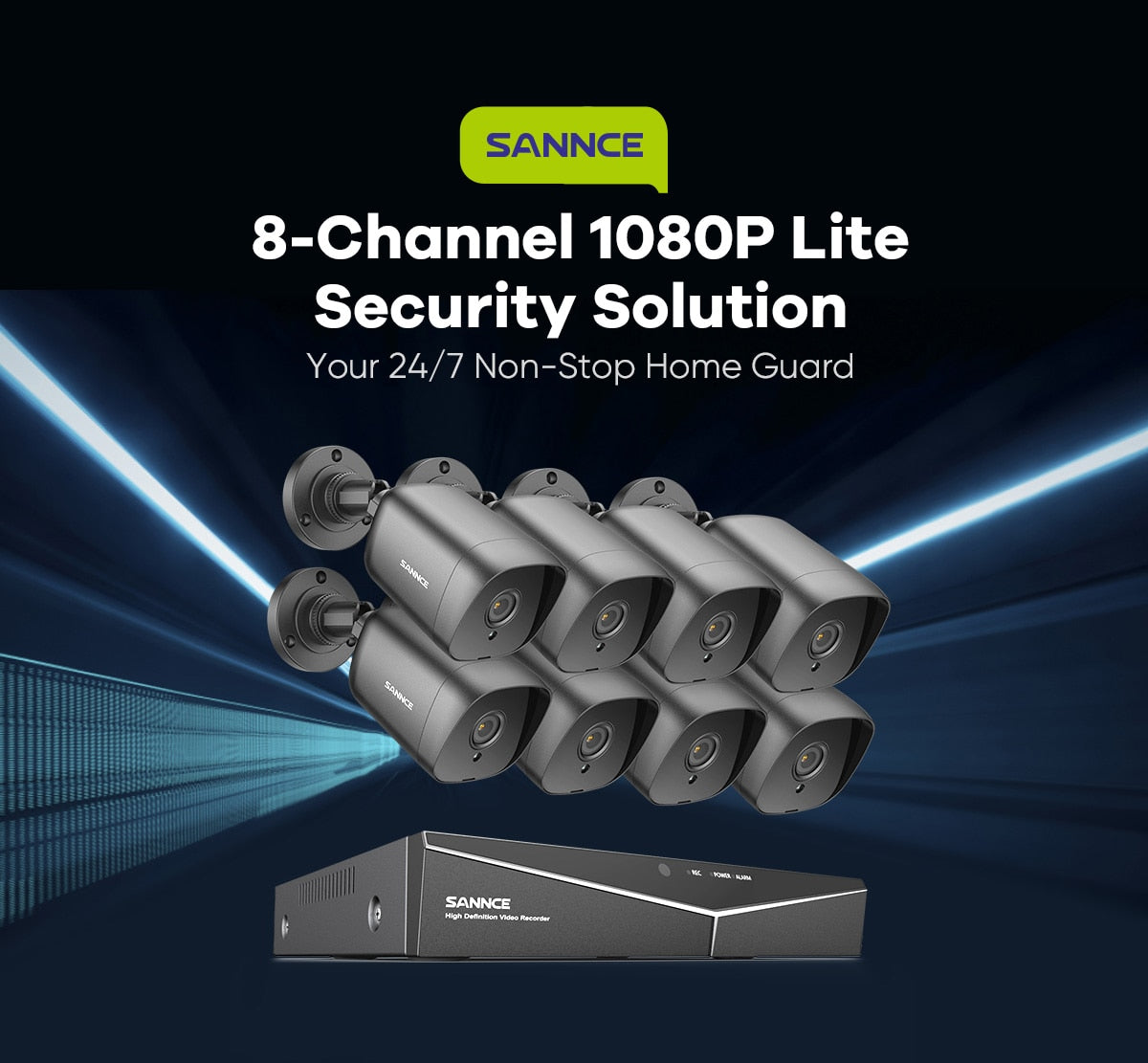 SANNCE 1080P Lite Video Security System 1080N 5IN1 H.264+ 4CH DVR With 2X 4X Outdoor Weatherproof Surveillance Cameras CCTV Kit