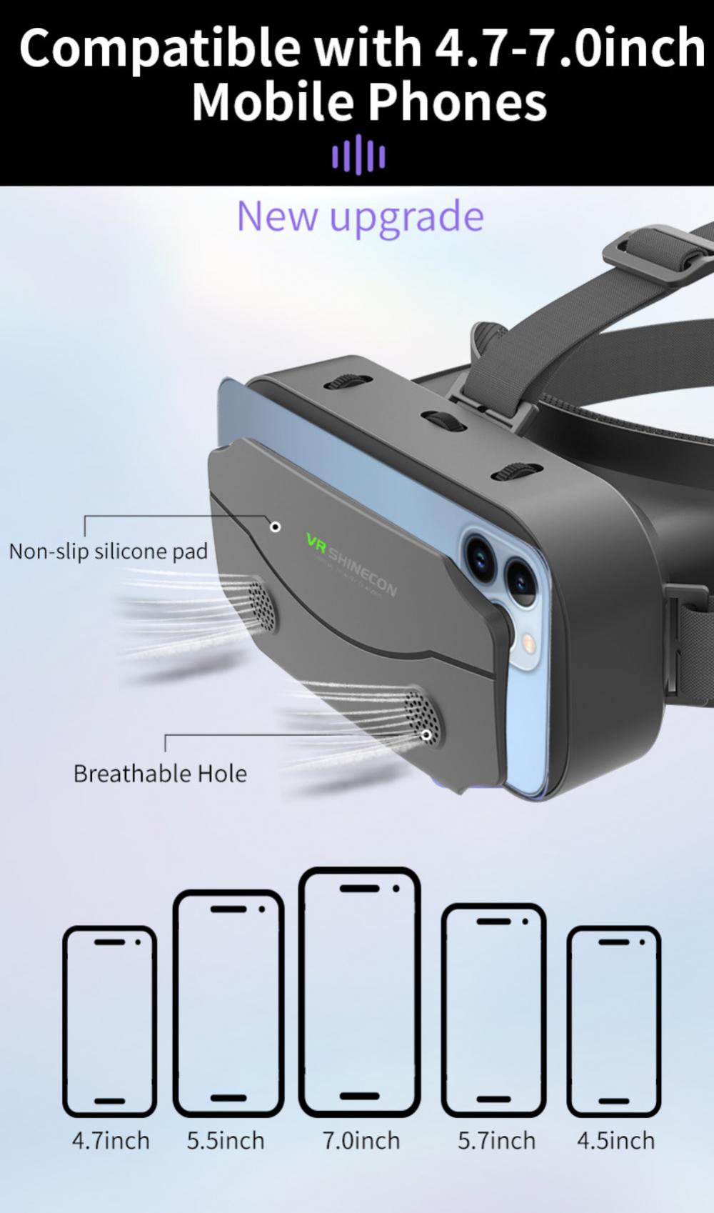 3D VR Headset Smart Virtual Reality Glasses 7 Inches Helmet For Smartphones Phone Android IPhone