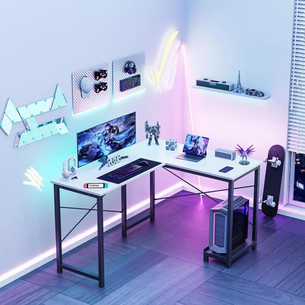 ComputerGaming Corner Desk w Headphone Hook CPU Stand