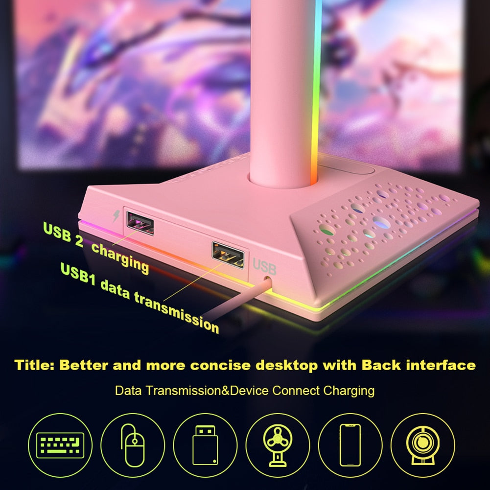 Headphone Holder Bracket with Dual USB Ports