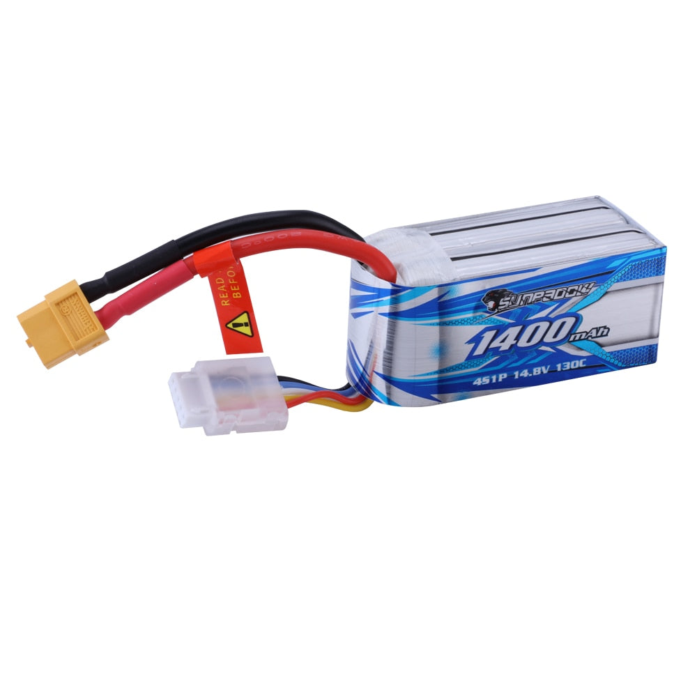 Sunpadow 4S Lipo Battery for 14.8V 1400mAh 1800mAh 130C Soft Pack with XT60 Plug