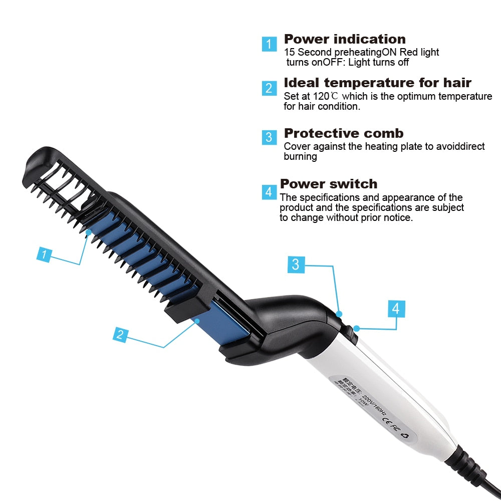 Beard Straightener For Men Heating Comb Hair Straightener Quick Beard Comb Straight Curling Electric Hot Beard Styling Brush