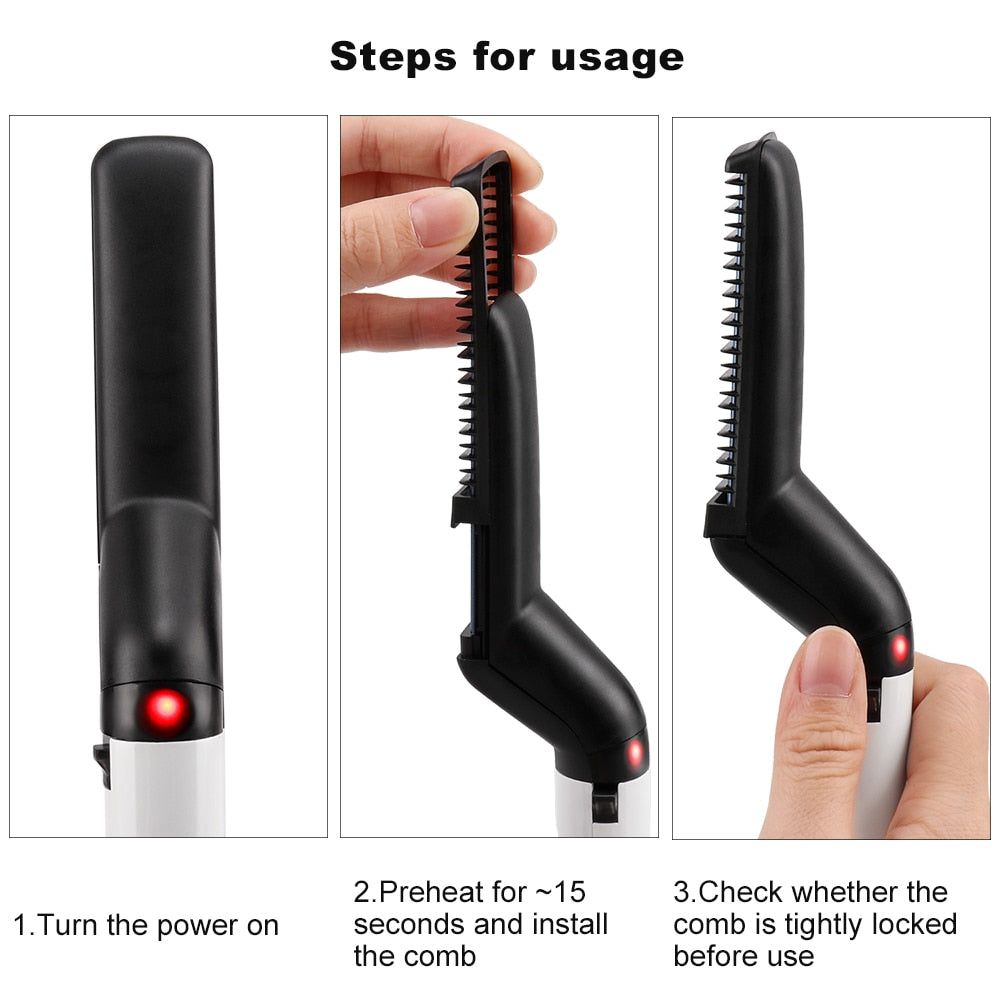 Beard Straightener For Men Heating Comb Hair Straightener Quick Beard Comb Straight Curling Electric Hot Beard Styling Brush