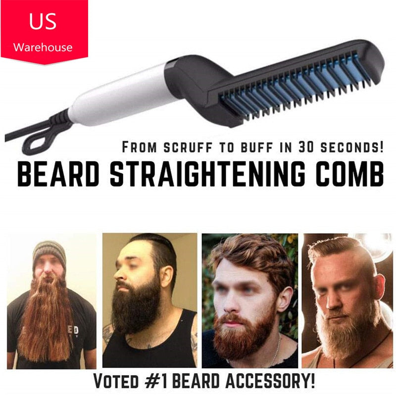 Beard Straightener For Men Heating Comb Hair Straightener Quick Beard Comb Straight Curling Electric Hot Beard Styling Brush
