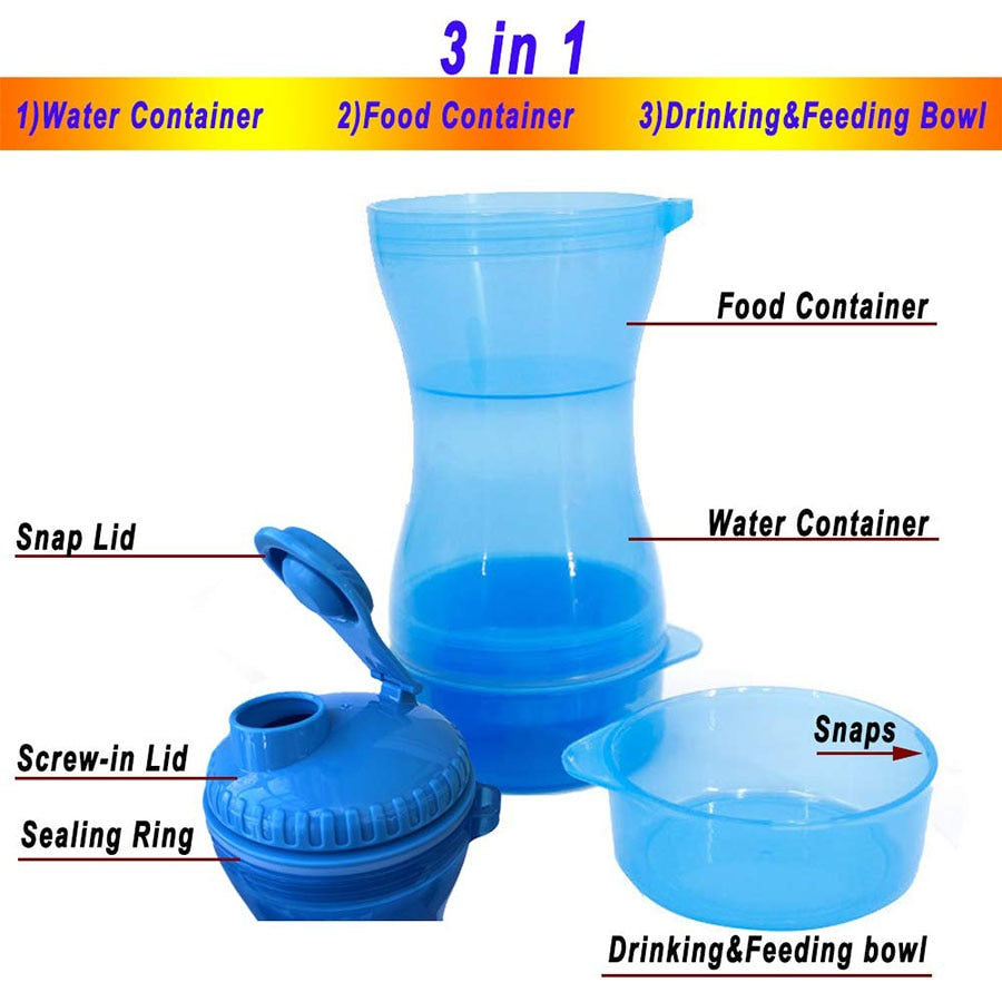 2 In 1 Dog Water Bottle Portable Food Container Drinking Bowl