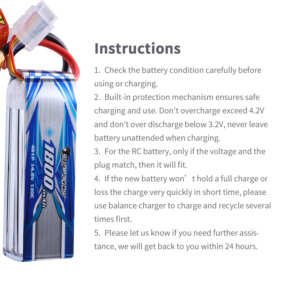 Sunpadow 4S Lipo Battery for 14.8V 1400mAh 1800mAh 130C Soft Pack with XT60 Plug