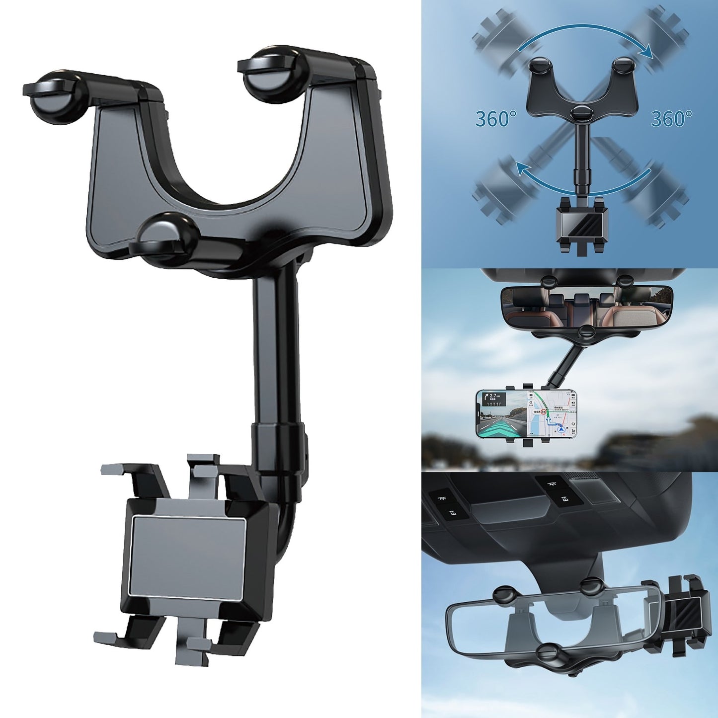 Universal 360 Rotatable Car Phone Holder Rearview Mirror Mount Stand