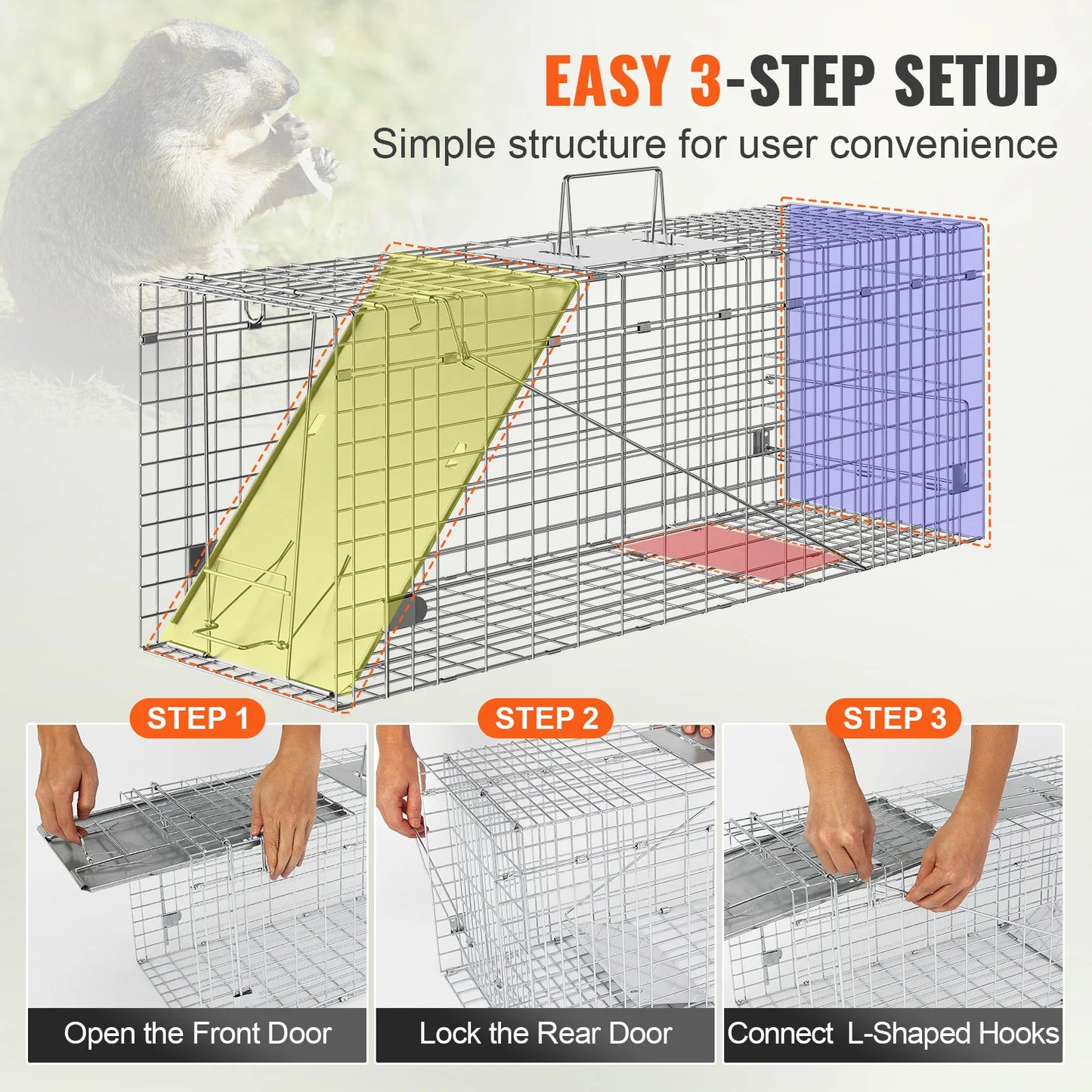 VEVOR 24314250in Live Humane Animal Folding Cage Trap