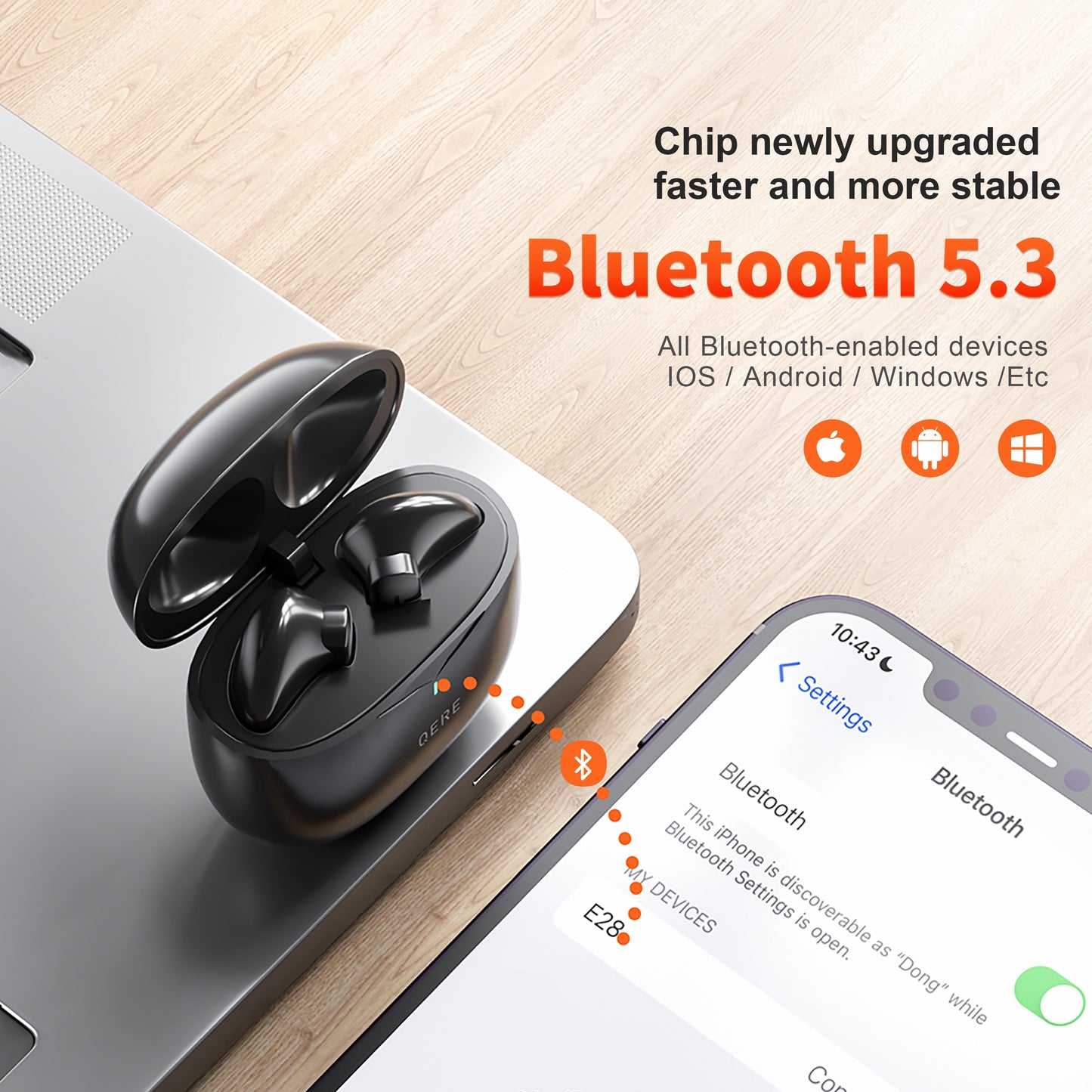 Bluetooth 5.3, TWS HD Microphone Earphones