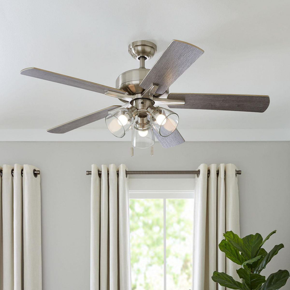 Better Homes & Gardens Bennett 52" Satin Nickel Ceiling Fan, 5 Blade, LED Light Kit, Reverse Airflow ventilador de techo