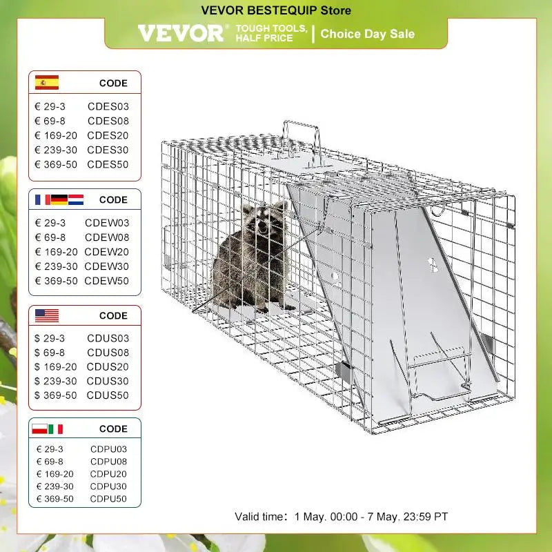 VEVOR 24/31/42/50in Live Humane Animal Folding Cage Trap