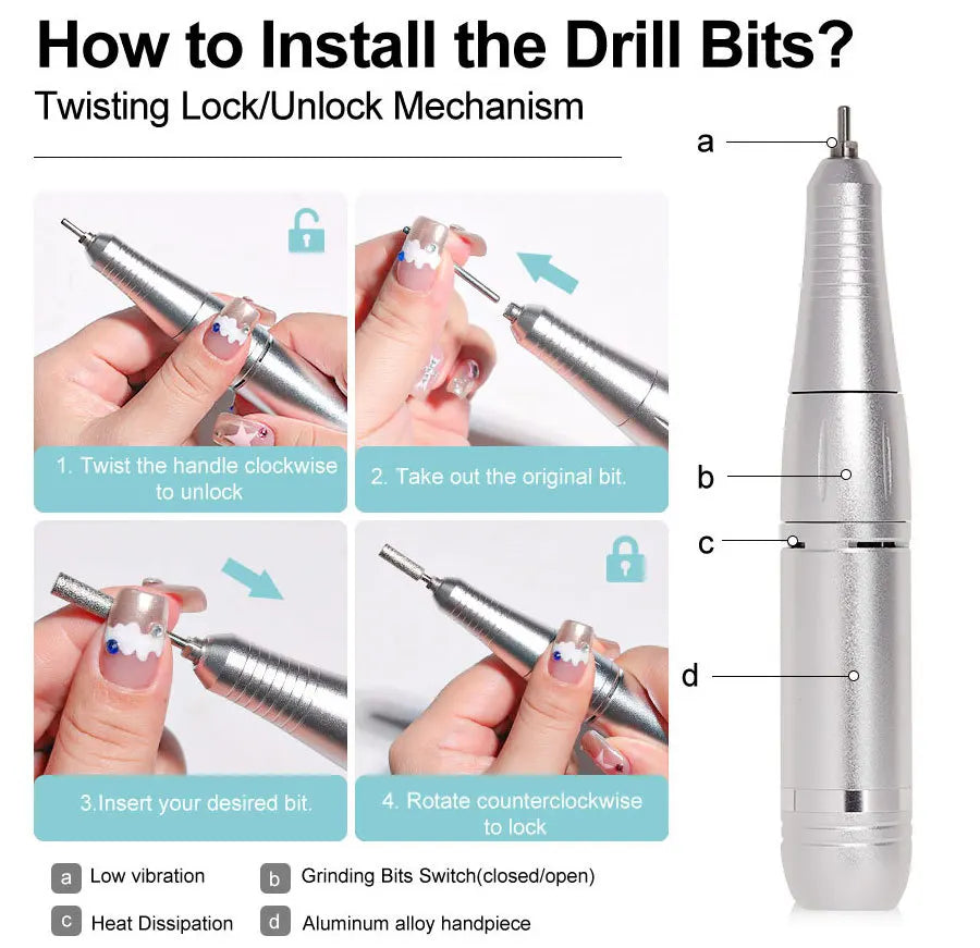 2024 Original 45000RPM Rechargeable Nail Drill Machine with LCD Low Noise Professional Nail Polish Sander Nails Accessories Set