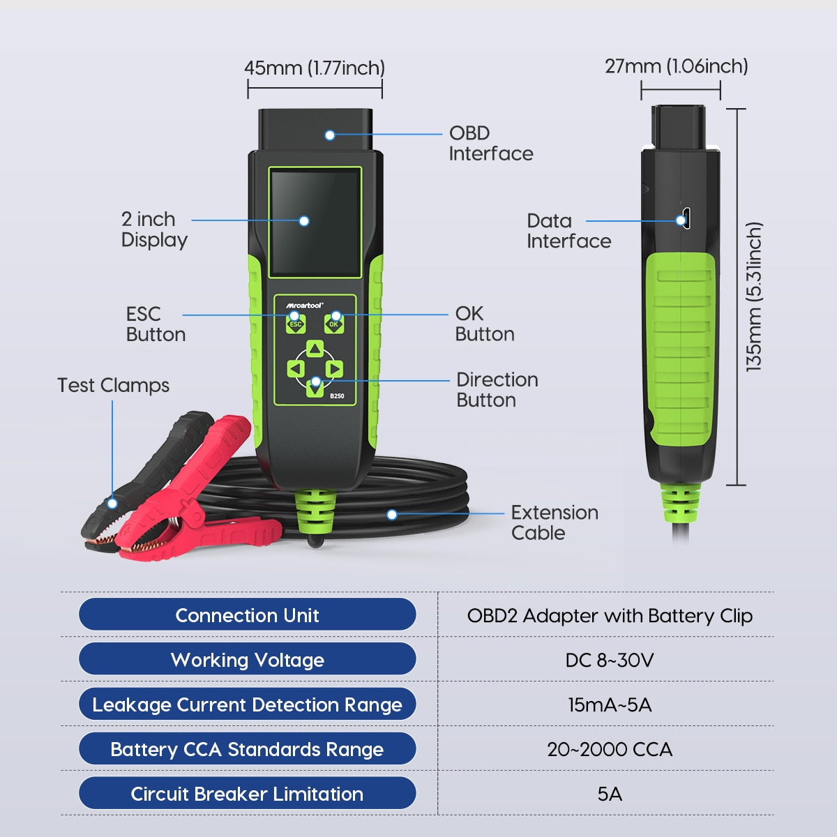 12V/24V Car Battery Analyzer OBD Voltage Tester