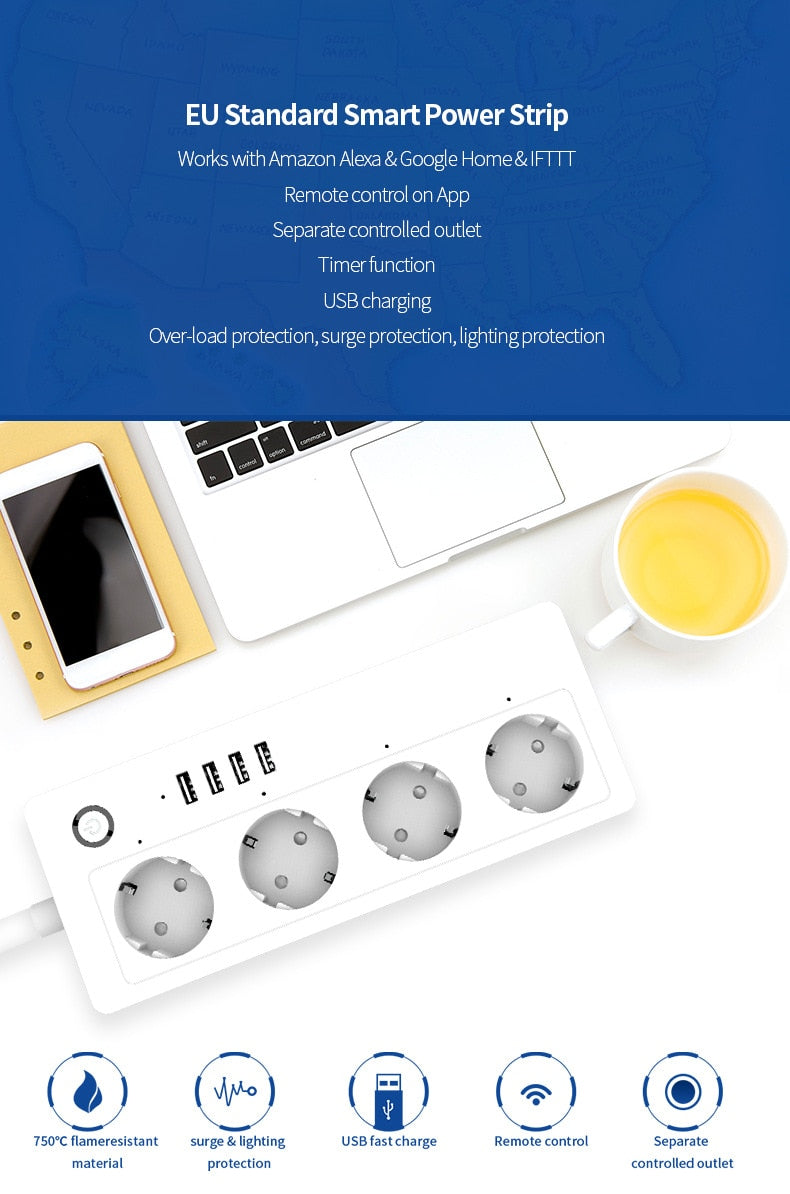 Alexa/ Google Smart Power Strip USB Charging Port