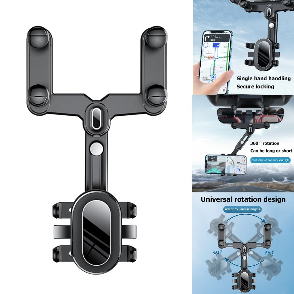 Universal 360 Rotatable Car Phone Holder Rearview Mirror Mount Stand