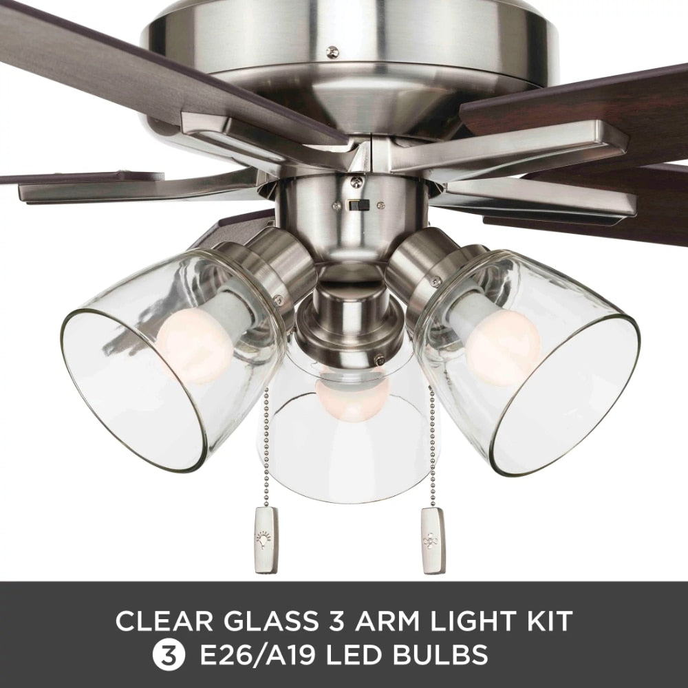 Better Homes & Gardens Bennett 52" Satin Nickel Ceiling Fan, 5 Blade, LED Light Kit, Reverse Airflow ventilador de techo