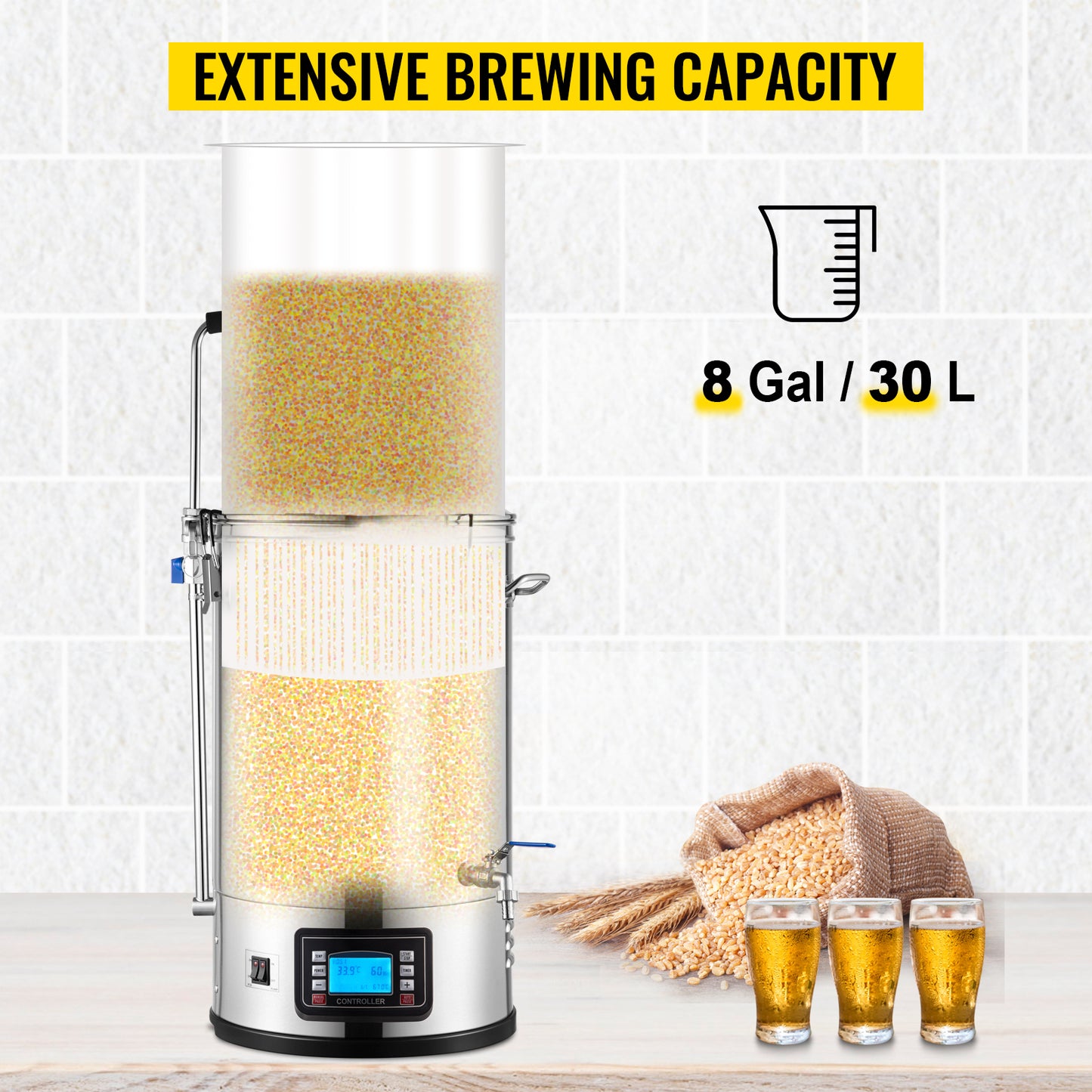 VEVOR 35L 110/220V 304 Stainless Steel All-in-One Home Beer Brewer Electric Brewing System with Pump Brewing Beer Equipment Kit