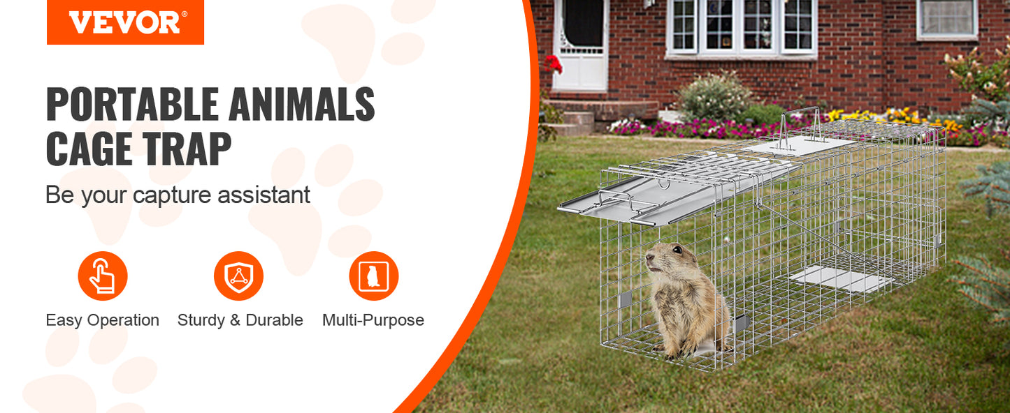 VEVOR 24/31/42/50in Live Humane Animal Folding Cage Trap