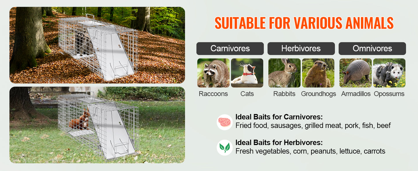 VEVOR 24/31/42/50in Live Humane Animal Folding Cage Trap