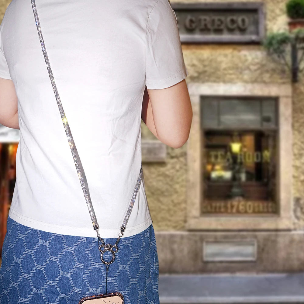 Mobile Phone Case Crown Buckle Rhinestone Crossbody Neck Shoulder Cord Lanyard Strap Pendant Chain