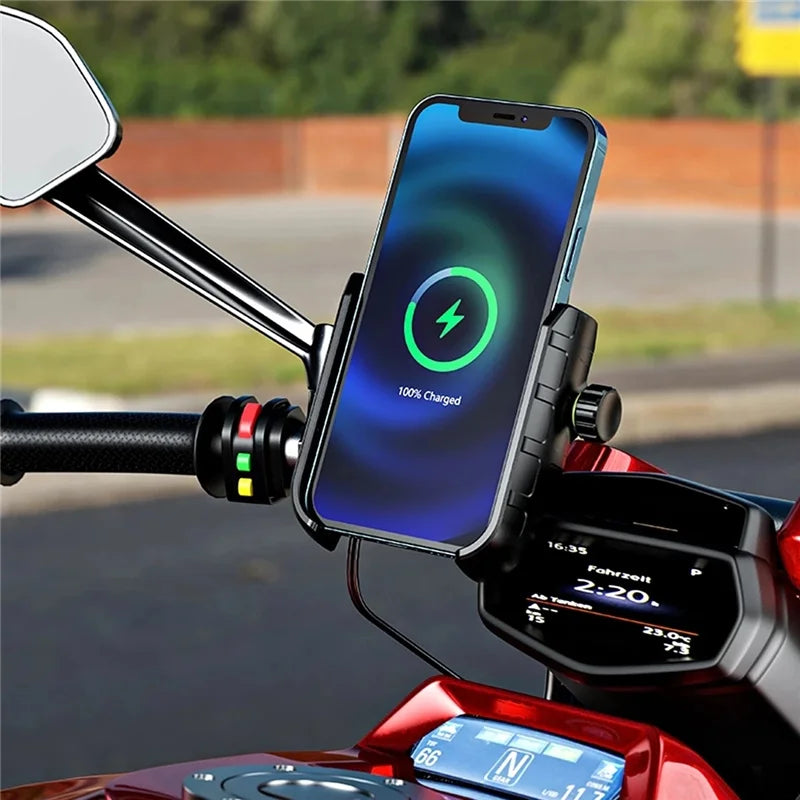 Charge on the Go with USB Fast Wireless Charger Motorcycle Phone Holder