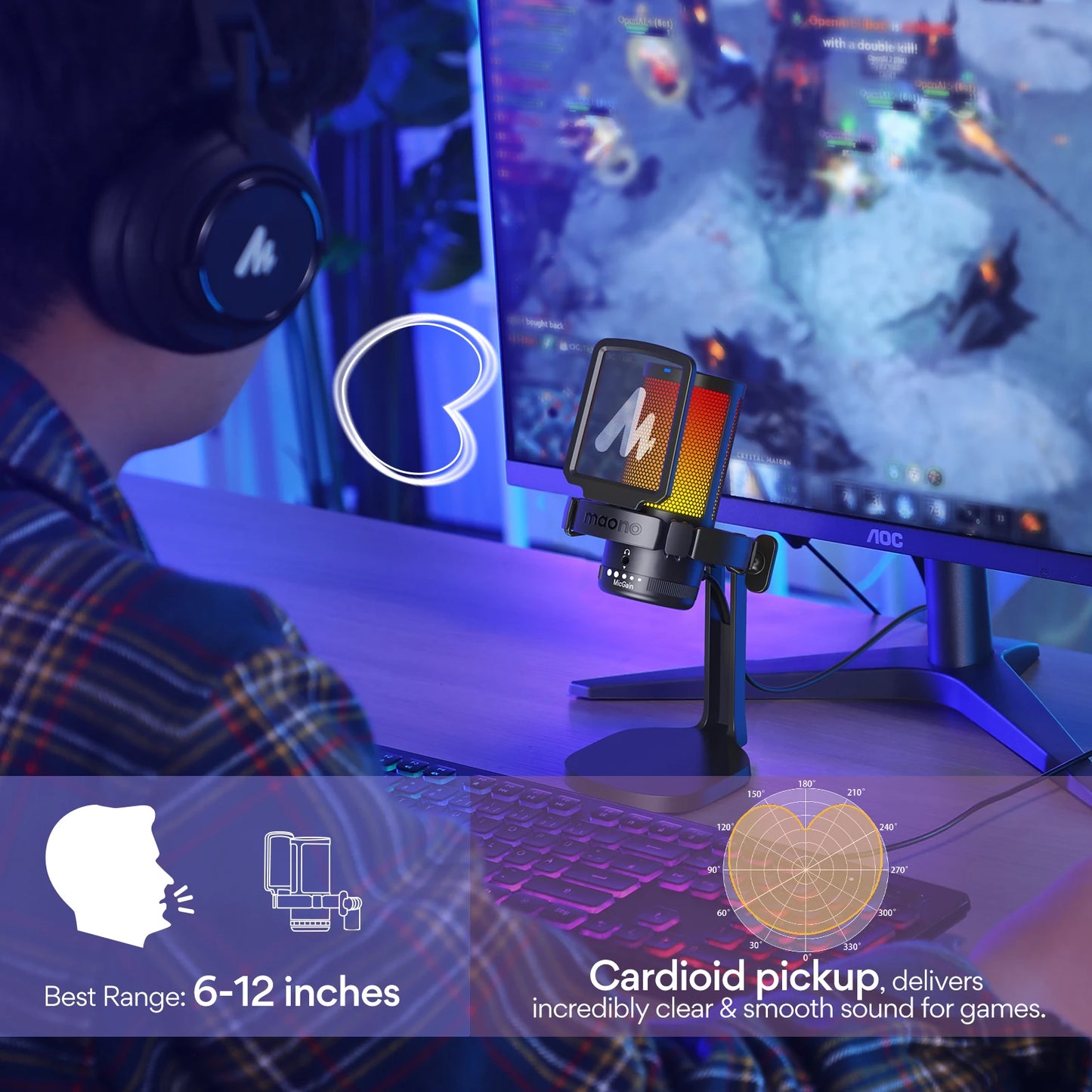 USB Gaming Condenser Mic RGB Mic with Noise reduction