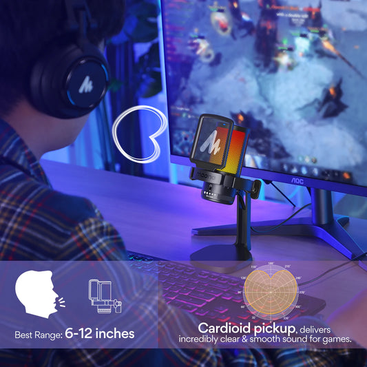 USB Gaming Condenser Mic RGB Mic with Noise reduction