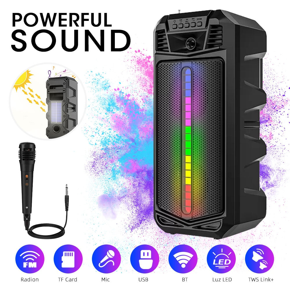 Solar Powered 16W Subwoofer Bluetooth Speaker Karaoke