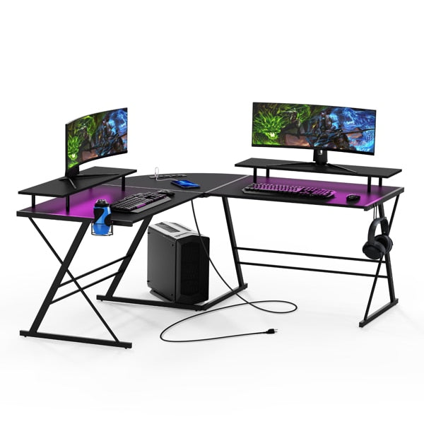 LED Strips Ergonomic L Shaped Computer Gaming Desk  