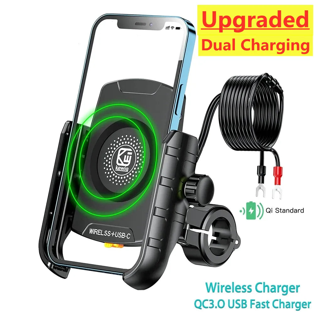 Charge on the Go with USB Fast Wireless Charger Motorcycle Phone Holder