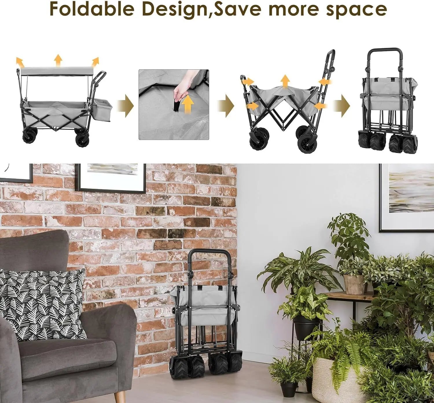 262L Collapsible Garden Cart w Removable Canopy, Off-road Wheels