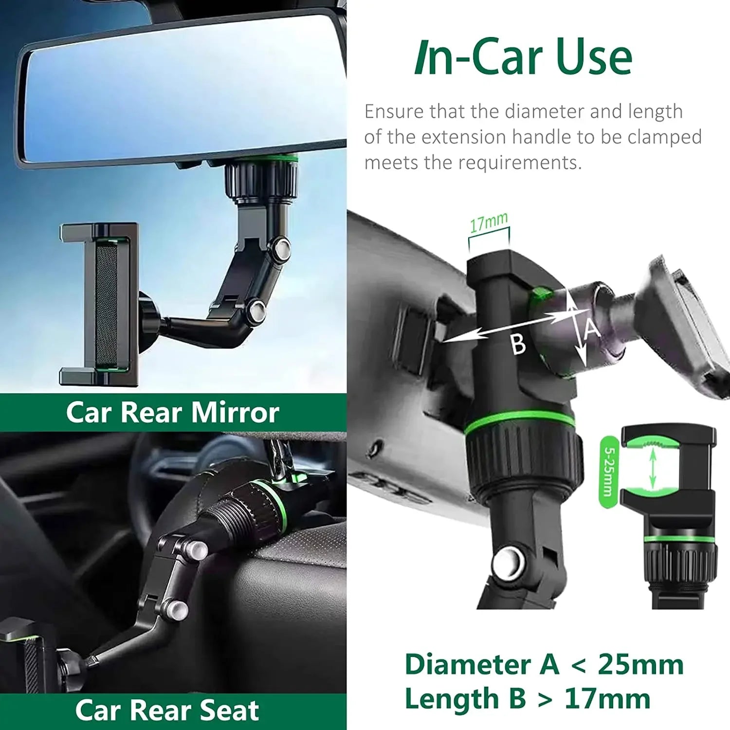 360° Rotating Rearview Mirror Phone Holder for Car