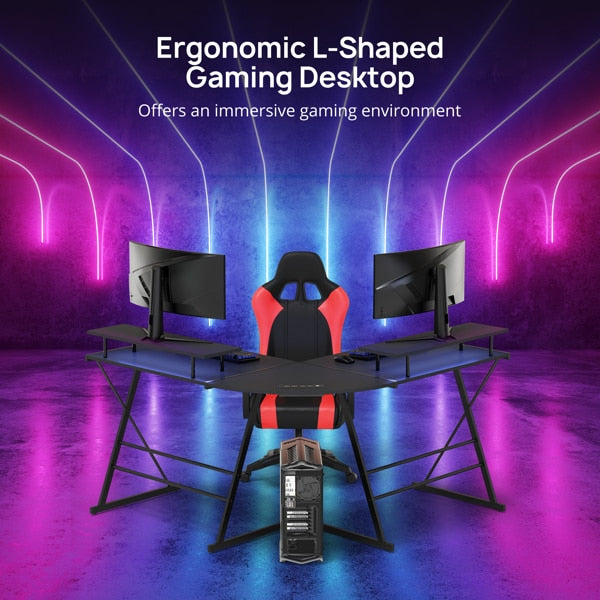 LED Strips Ergonomic L Shaped Computer Gaming Desk  