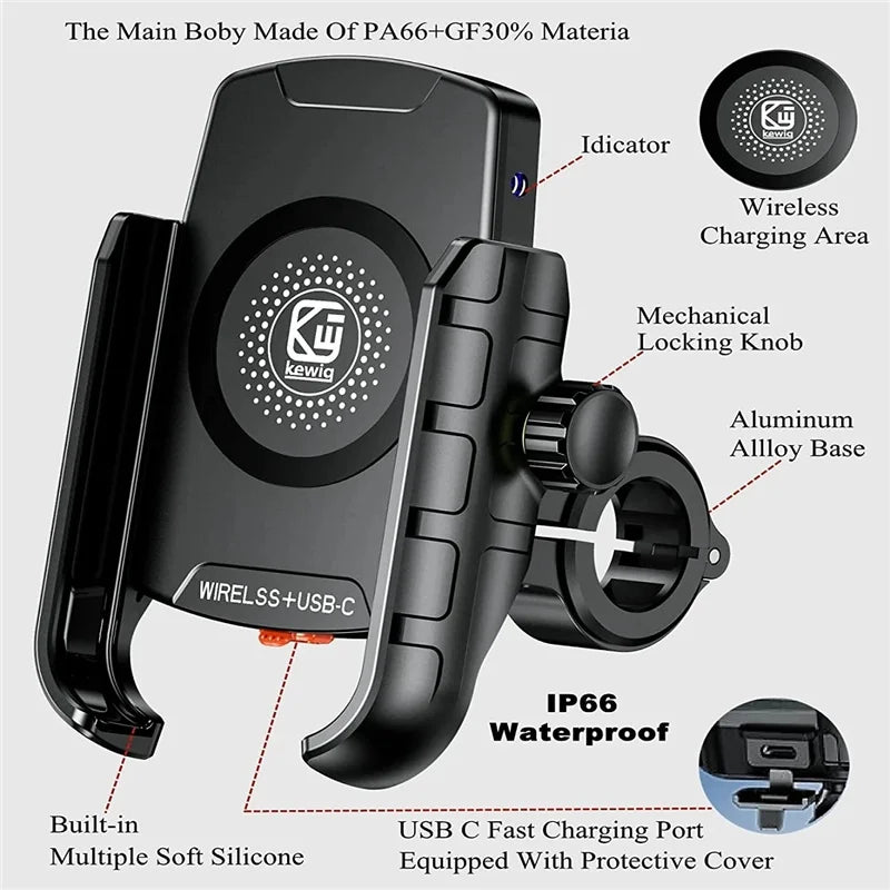 Charge on the Go with USB Fast Wireless Charger Motorcycle Phone Holder