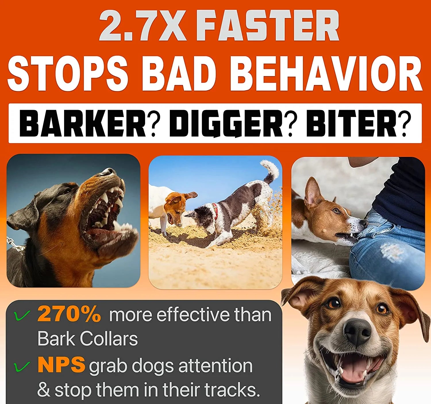 Dog Training Anti Dog Bark Deterrent Rechargeable Device w/LED Flashlight