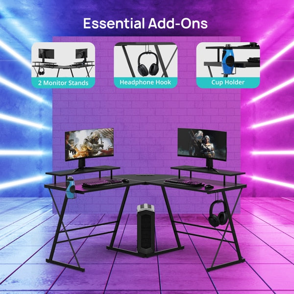 LED Strips Ergonomic L Shaped Computer Gaming Desk
