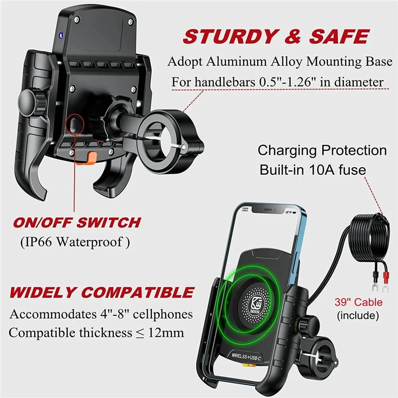 Charge on the Go with USB Fast Wireless Charger Motorcycle Phone Holder