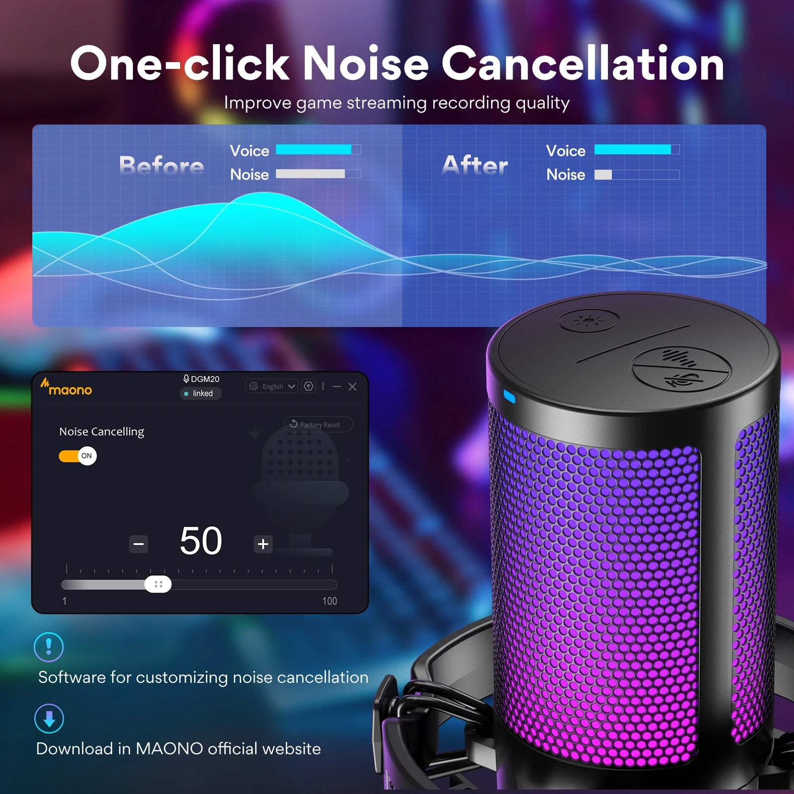 USB Gaming Condenser Mic RGB Mic with Noise reduction