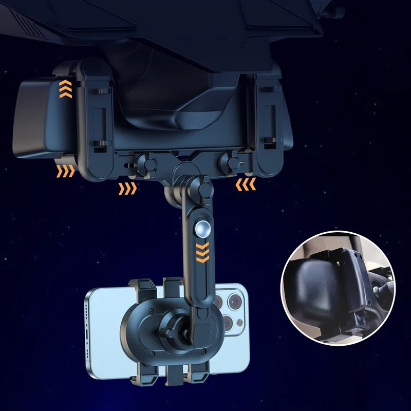 360° Rotatable Adjustable Telescopic Rearview Mirror Phone Holder