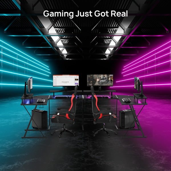 LED Strips Ergonomic L Shaped Computer Gaming Desk  