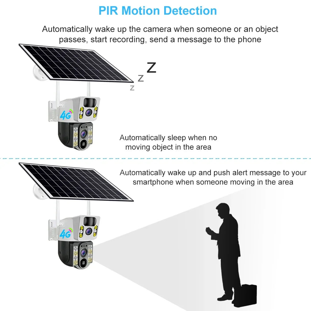 Solar HD IP Wireless CCTV Surveillance Cameras PIR 4G SIM Card