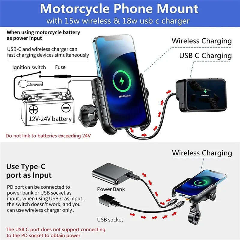 Charge on the Go with USB Fast Wireless Charger Motorcycle Phone Holder