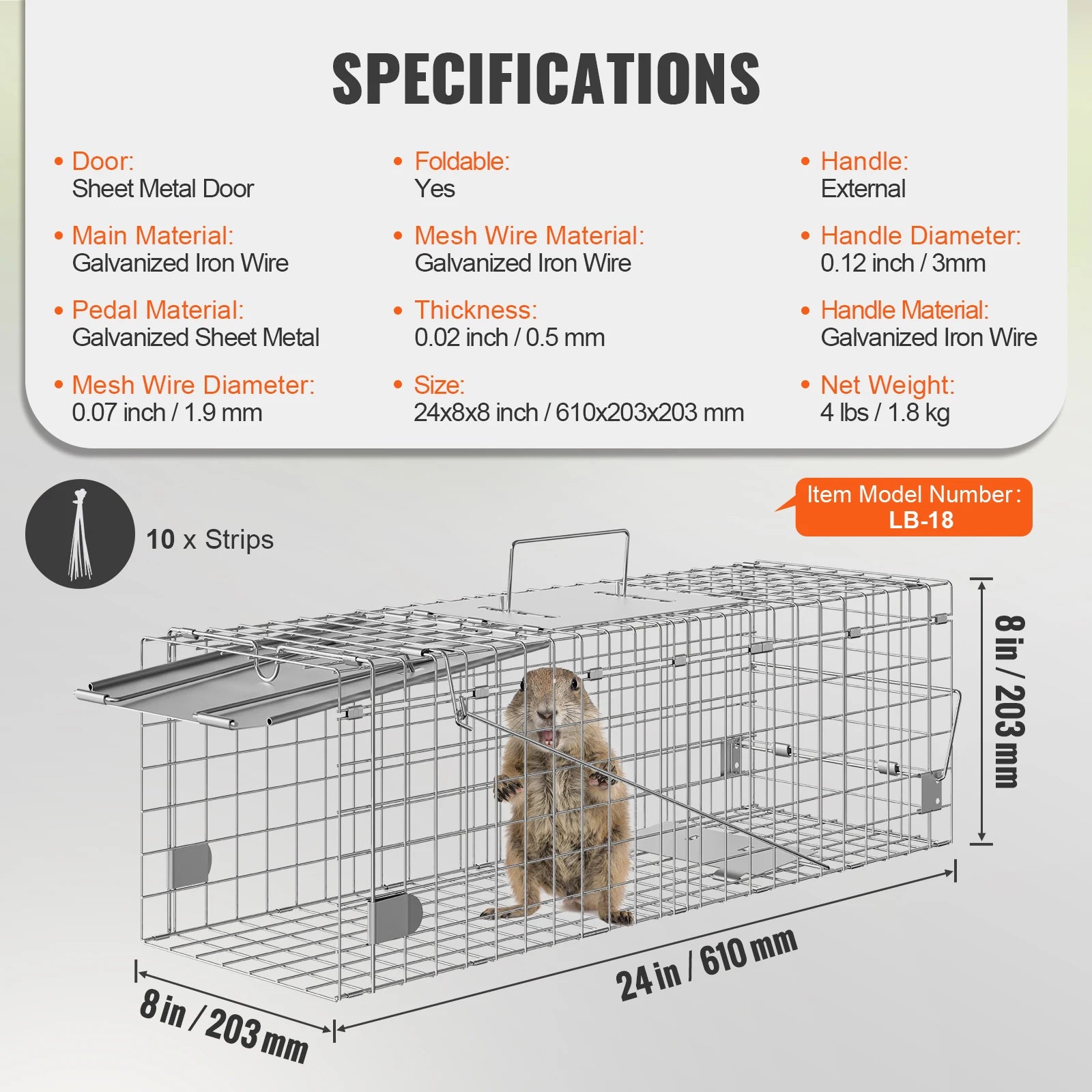 VEVOR 24314250in Live Humane Animal Folding Cage Trap