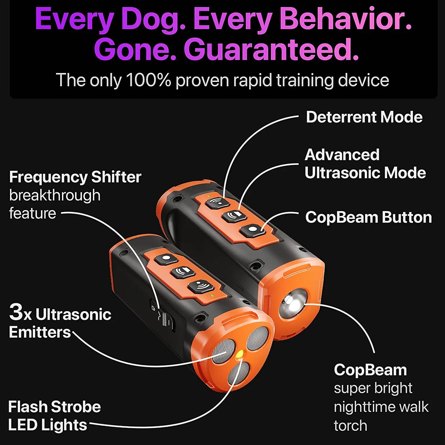 Dog Training Anti Dog Bark Deterrent Rechargeable Device w/LED Flashlight